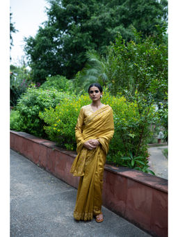 DEEPTHEE - Molten Gold Hand Embroidered Saree with Stitched Blouse