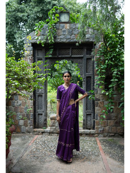 DEEPTHEE - Purple Hand Interval Embroidered Saree with Stitched Blouse