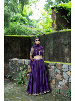 DEEPTHEE - Purple Hand Embroidered Kalli Lehenga Set (Set of 3)