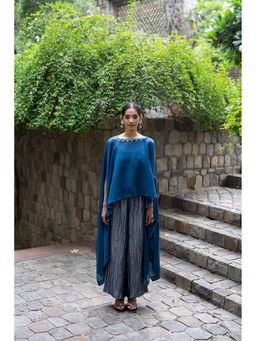 DEEPTHEE - Cobalt Blue Hand Embroidered Kaftan with Metallic Pant (Set of 2)