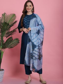 Bhayli - Teal Embroidered Silk Blend Kurta with Pant & Dupatta (Set of 3)