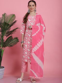 Bhayli - Peach Floral Jaal Kurta with Pant & Dupatta (Set of 3)