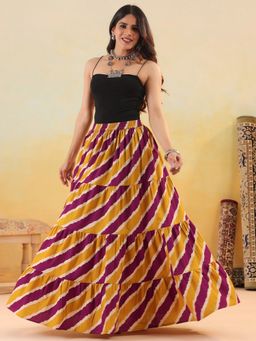 Rimeline - Women Mustard Self-Design Pure Cotton Maxi Flared Skirt
