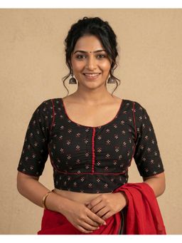 Moora - Black Rekha Cotton Contrast Piping Blouse