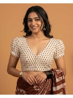 Moora - Ivory Subtle Days Puff Sleeves V-Neck Blouse