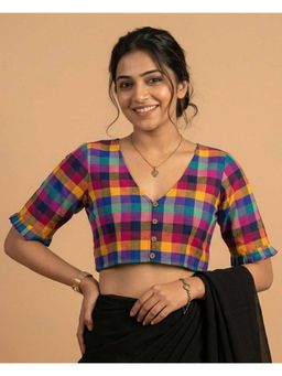 Moora - Multi-Color 9Am Elbow Sleeve Button Down Blouse
