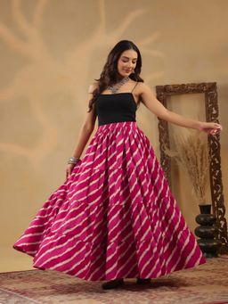 Rimeline - Women Pink Printed Cotton Flared Maxi Skirt