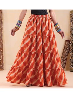 Rimeline - Women Orange Printed Pure Cotton Flared Maxi Skirt