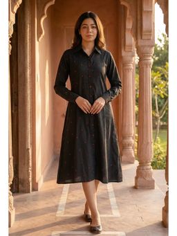 Tjori - Black Booti Cotton Shirt Dress