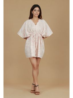 Tjori - Blush Pink Cotton Khadi Short Dress