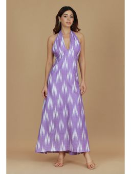 Tjori - Purple Ikat Halter Neck Dress
