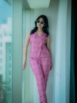 Gahan - Womens Viscose Rayon Straight Printed Co-Ord Set - Pink