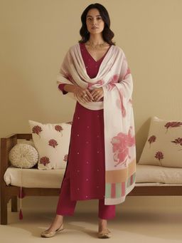 Gahan - Womens Viscose Rayon Straight Printed Kurta with Pant & Dupatta - Pink