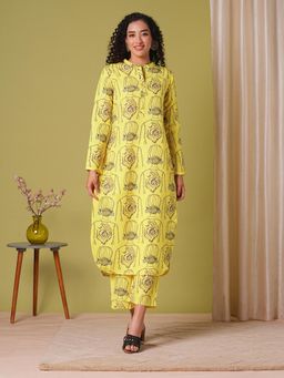 Gahan - Womens Viscose Rayon Straight Printed Kurta with Pant & Dupatta - Yellow