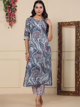 Gahan - Womens Viscose Rayon Straight Printed Kurta with Pant - Grey