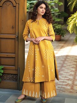 Gahan - Womens Viscose Rayon Straight Printed Kurta With Palazzo - Yellow