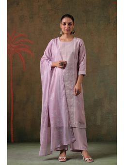 Gahan - Womens Viscose Rayon Straight Embroidered Kurta with Pant & Dupatta - Purple
