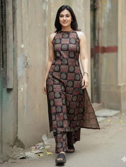 Gahan - Womens Viscose Rayon Straight Printed Kurta with Palazzo - Black