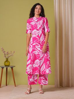 Gahan - Womens Viscose Rayon Straight Printed Kurta with Pant - Pink
