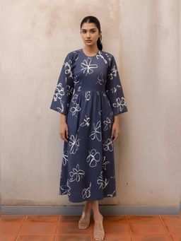 Gahan - Womens Viscose Rayon Anarkali Printed Midi Dress - Blue