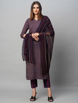 Gahan - Womens Viscose Rayon Straight Printed Kurta with Pant & Dupatta - Blue