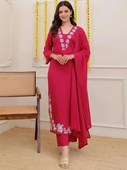 Gahan - Womens Viscose Rayon Printed Kurta with Pant & Dupatta - Pink