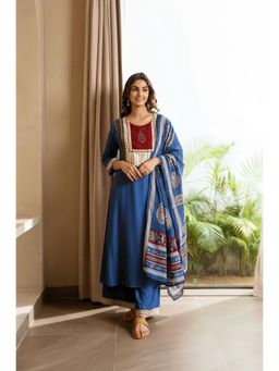 Gahan - Womens Viscose Rayon Straight Printed Kurta with Palazzo & Dupatta - Blue