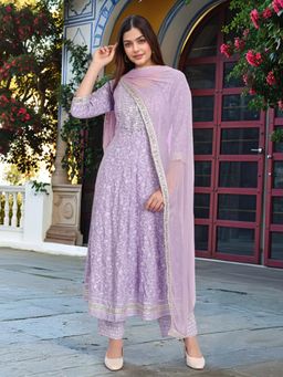 Gahan - Womens Viscose Rayon Anarkali Embroidered Kurta with Pant & Dupatta - Purple
