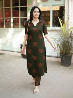 Gahan - Womens Viscose Rayon Straight Printed Kurta with Pant - Green