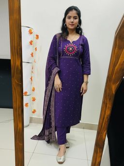 Gahan - Womens Viscose Rayon Straight Printed Kurta with Pant & Dupatta - Purple