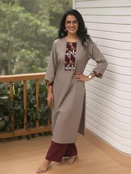 Gahan - Womens Viscose Rayon Straight Woven Kurta With Pant - Beige