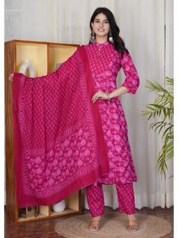Gahan - Womens Viscose Rayon Straight Printed Kurta with Pant & Dupatta - Pink