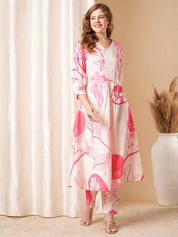 Gahan - Womens Viscose Rayon Anarkali Printed Kurta with Pant - Pink