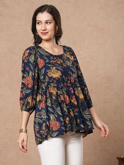 Gahan - Womens Viscose Rayon Anarkali Printed Tunics - Navy Blue