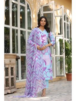 Gahan - Womens Viscose Rayon Straight Printed Kurta With Pant & Dupatta - Blue