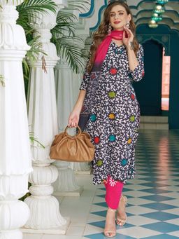 Gahan - Womens Viscose Rayon Straight Printed Kurta with Pant & Dupatta - Blue