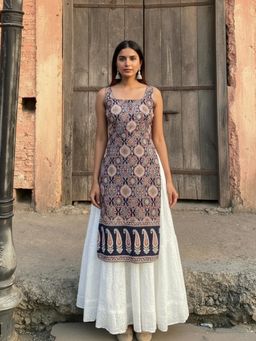 Gahan - Womens Viscose Rayon Straight Printed Kurta - Navy Blue