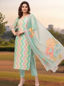 Gahan - Womens Viscose Rayon Straight Printed Kurta With Pant & Dupatta - Green