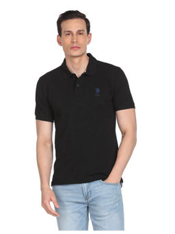 U.S. POLO ASSN. - Men Black Solid Pique Knit Polo T-Shirt