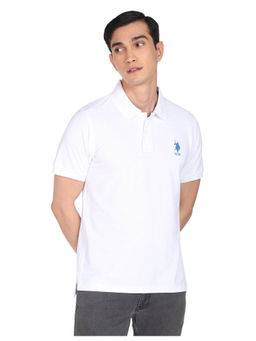 U.S. POLO ASSN. - Men White Embroidered Logo Compact Cotton Polo T-Shirt