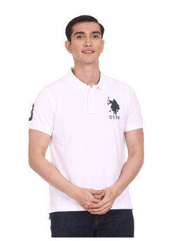 U.S. POLO ASSN. - Men White Solid Compact Cotton Polo T-Shirt