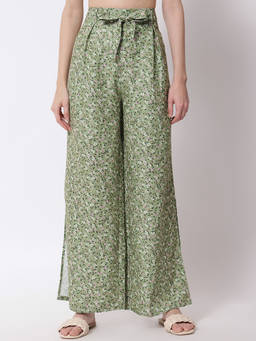 KOTTY - Womens High Rise Viscose Rayon Flared Fit Printed Trousers