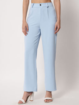 KOTTY - Women Solid Polyester Blend Light Blue Trouser