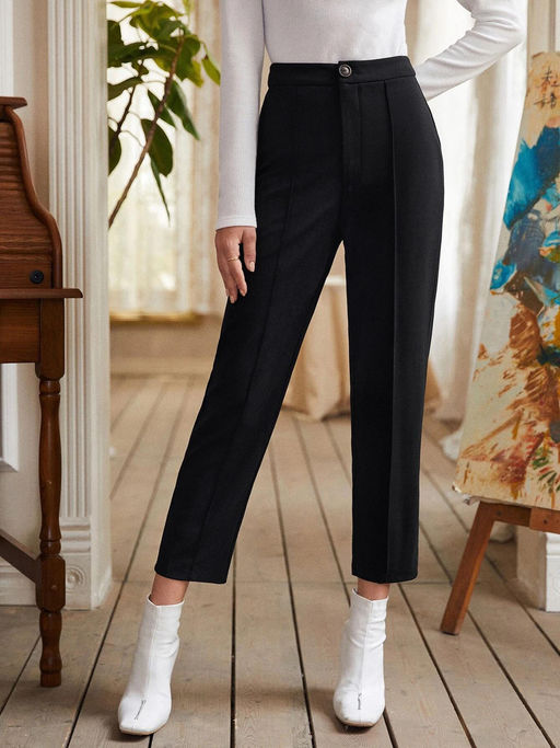 KOTTY Womens High Rise Viscose Rayon Slim Fit Solid Trousers