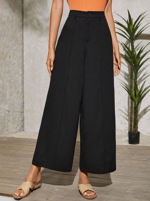 KOTTY Womens High Rise Viscose Rayon Flared Fit Solid Trousers