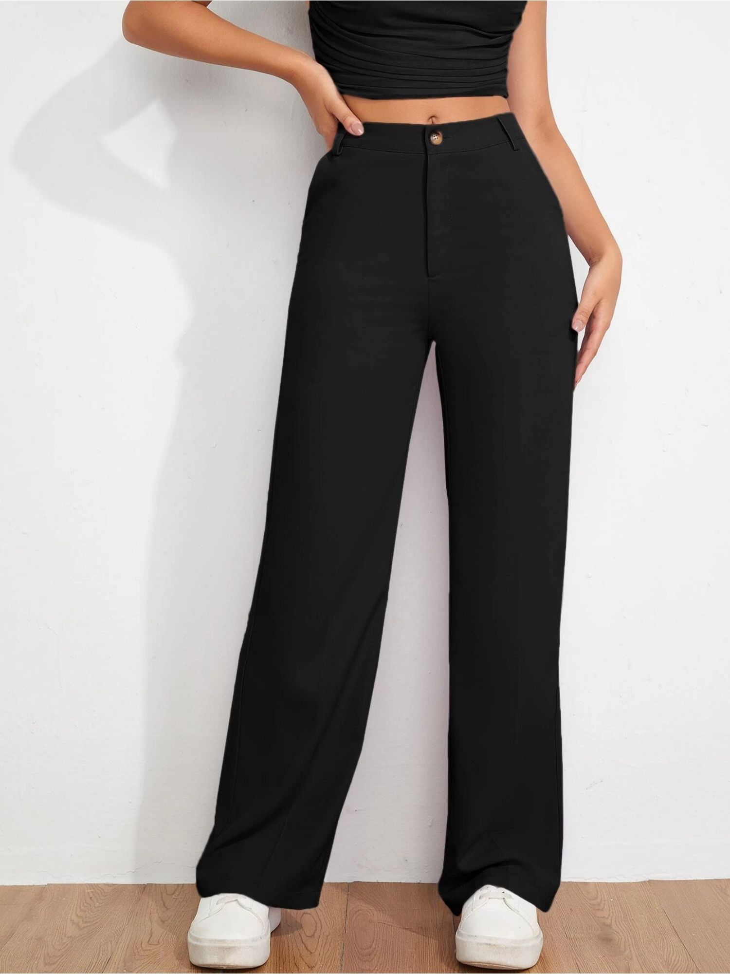 kotty Womens High Rise Viscose Rayon Straight Fit Solid Trousers-picture-15
