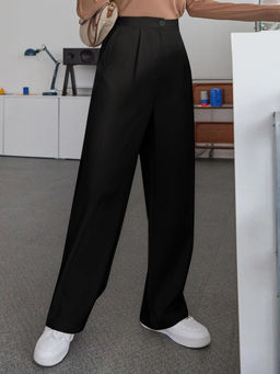 KOTTY - Womens High Rise Viscose Rayon Straight Fit Solid Trousers