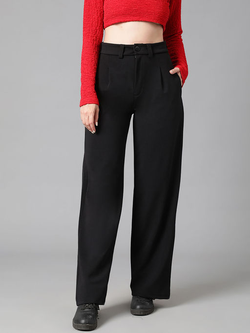 KOTTY Womens Polyester Blend Straight Fit Trousers