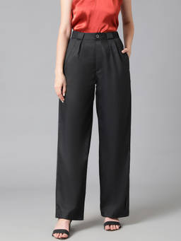 KOTTY - Womens Cotton Blend Regular Length Solid Trousers