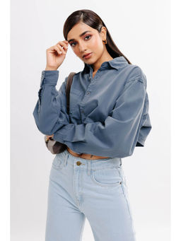 FREAKINS - Grey Full Sleeves Crop Shirt